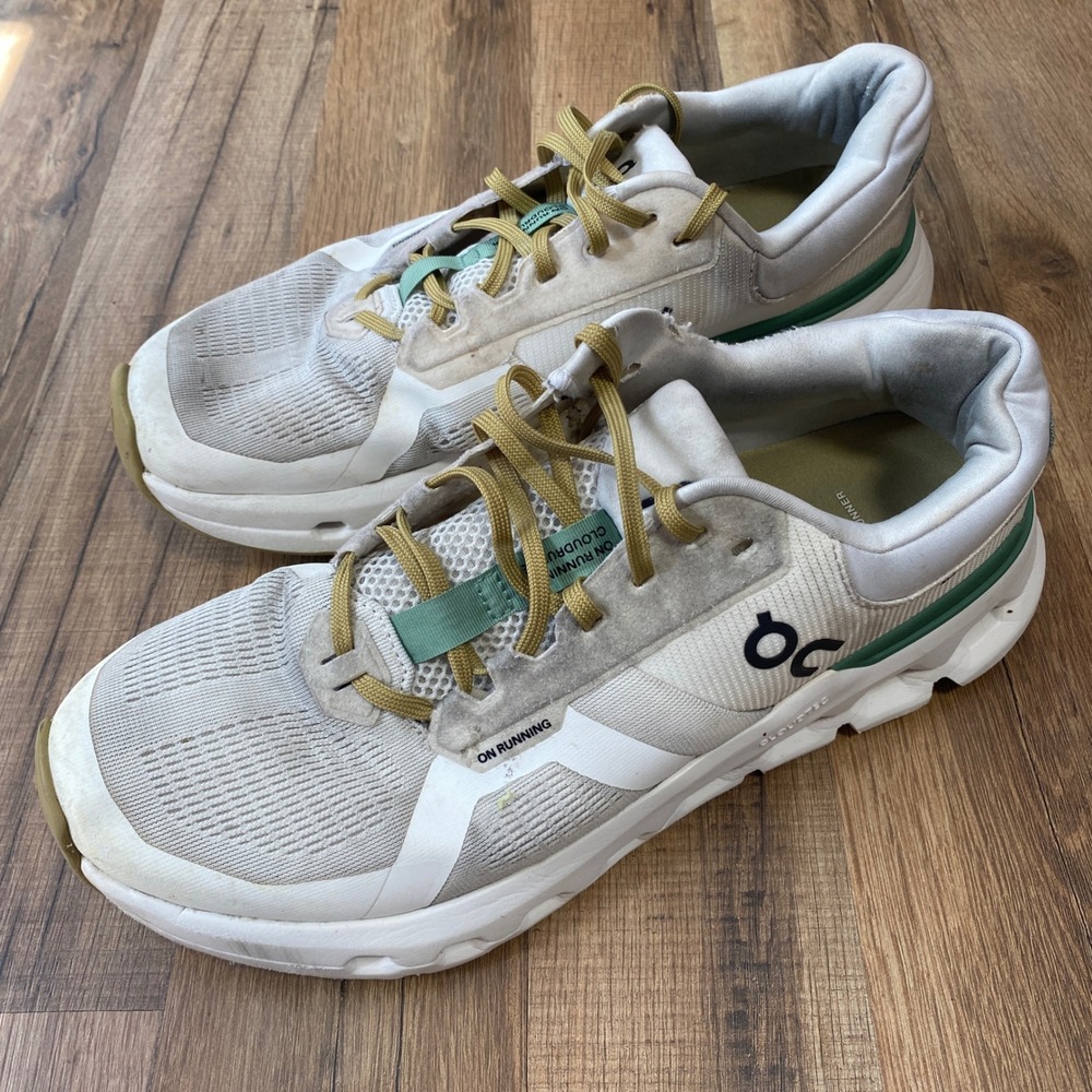 On Running Cloudrunner Mens White Green Road Running Shoes Size 10